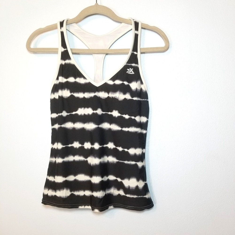 Zero Exposure Racerback Licorice White Tie Dye Tankini Top  Built in Bra‎ Pads 8
